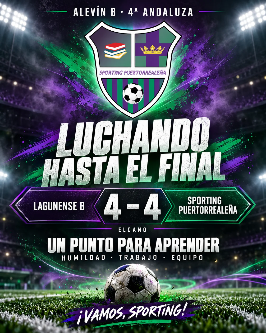 Cartel empate 4 a 4 entre Lagunense B y Sporting Puertorrealeña, Alevín B