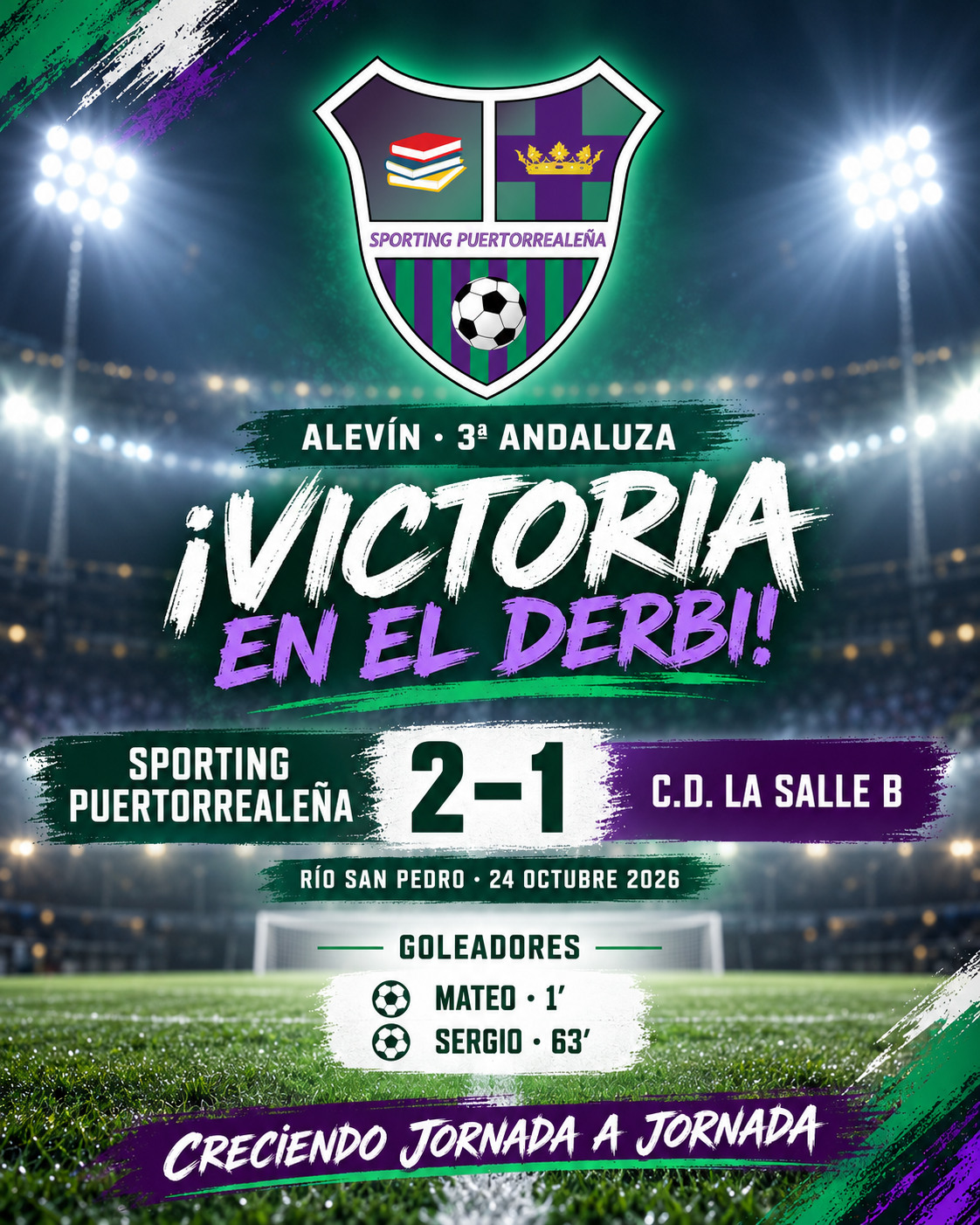 Cartel de victoria en el derbi del Alevín A